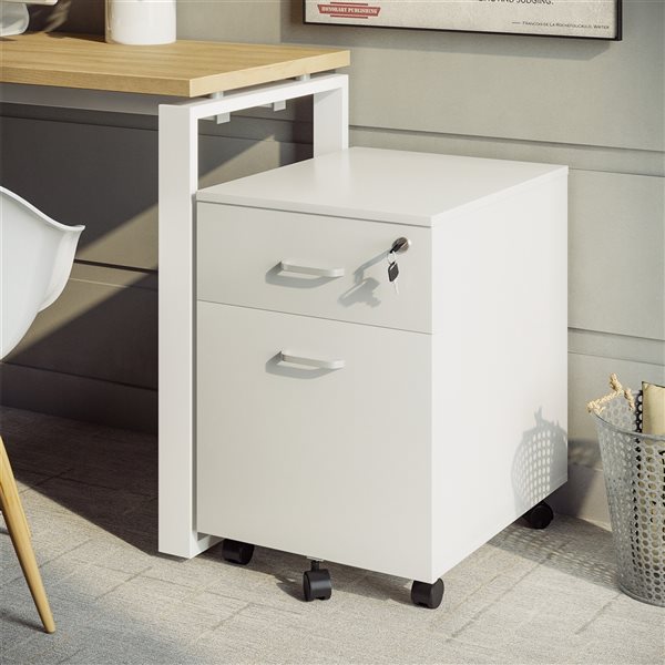 Vinsetto White Lockable 2-Drawer File Cabinet with Casters