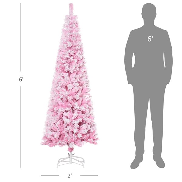 Sapin de Noël artificiel rose enneigé sur pieds par HomCom de 6 pi