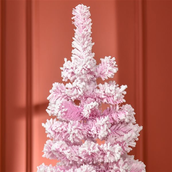 Sapin de Noël artificiel rose enneigé sur pieds par HomCom de 6 pi