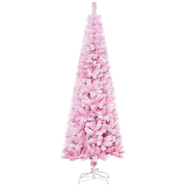 Sapin de Noël artificiel rose enneigé sur pieds par HomCom de 6 pi