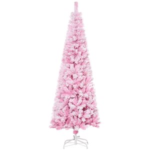 Sapin de Noël artificiel rose enneigé sur pieds par HomCom de 6 pi