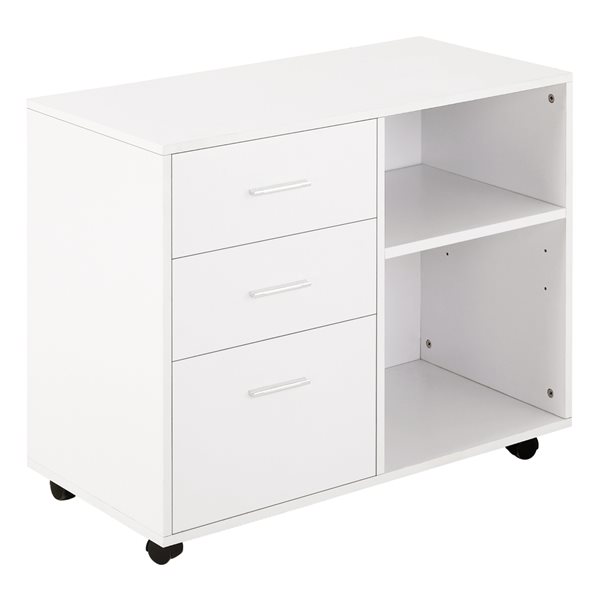 HomCom White 3-Drawer File Cabinet with Casters and Storage