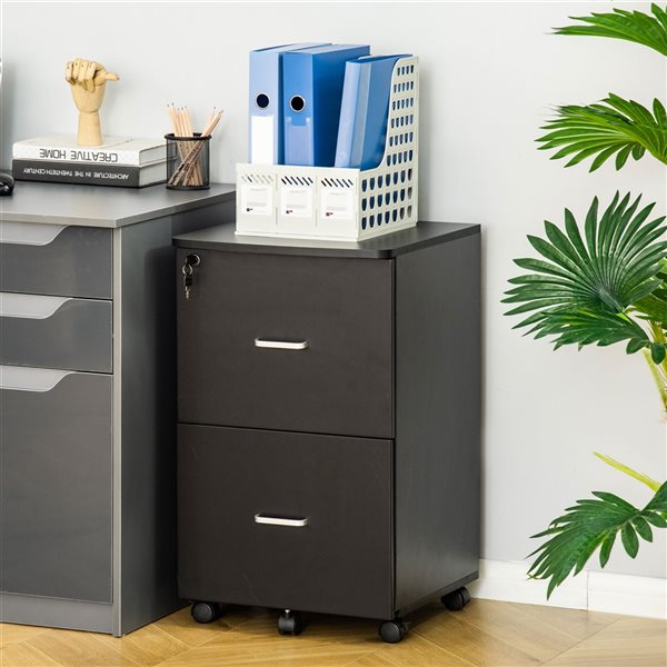 Vinsetto Black 2-Drawer File Cabinet with Casters