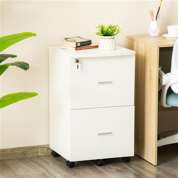 Vinsetto White 2-Drawer Lockable File Cabinet with Casters