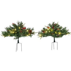 HomCom 1.5-ft Leg Base Green Artificial Christmas Tree with 24 LED Lights - 2-Piece