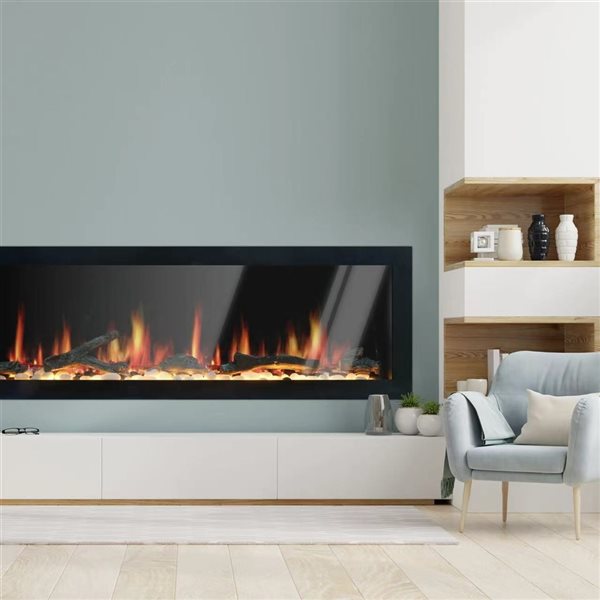 Litedeer Homes Latitude II 68-in W Black Fan-Forced Electric Fireplace