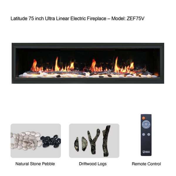 Litedeer Homes Latitude 76.5-in W Black Fan-Forced Electric Fireplace