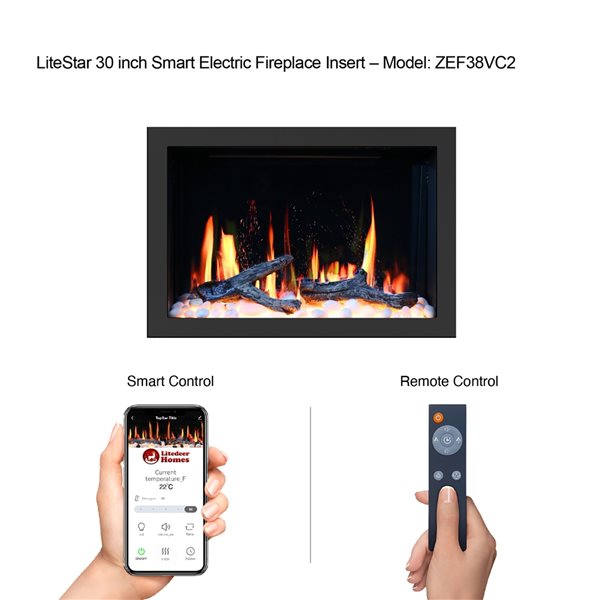 Litedeer Homes LiteStar 31-in W Black Fan-Forced Electric Fireplace Insert