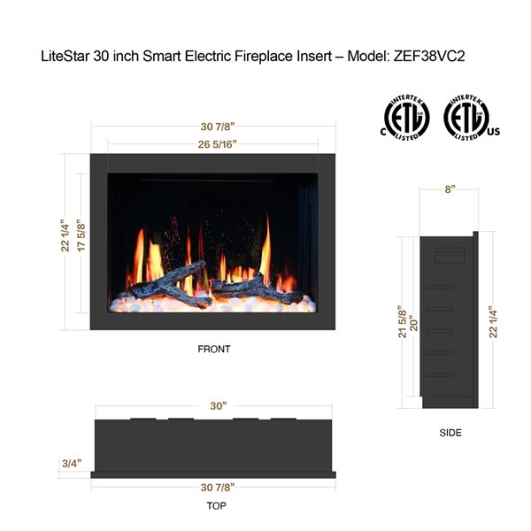 Litedeer Homes LiteStar 31-in W Black Fan-Forced Electric Fireplace Insert