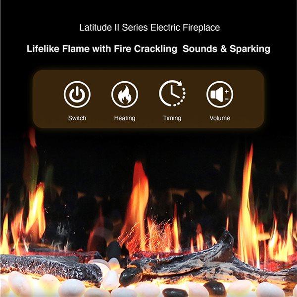 Litedeer Homes Latitude II 78-in W Black Fan-Forced Electric Fireplace