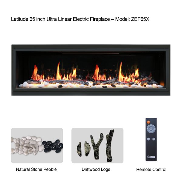 Litedeer Homes Latitude 66.5-in W Black Fan-Forced Electric Fireplace