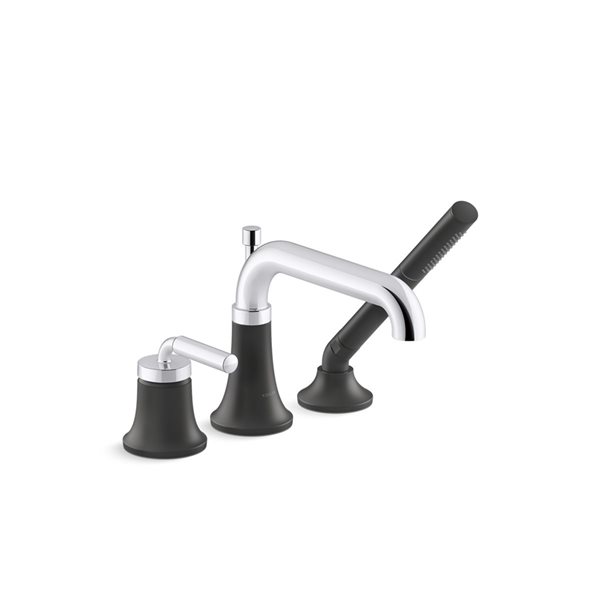 KOHLER Tone Polished Chrome Matte Black Deck-Mount Bath Faucet with Handshower