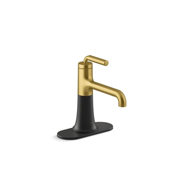 KOHLER Matte Black with Moderne Brass Tone™ Single-Handle Bathroom Sink Faucet - Drain and Deck Plate Included