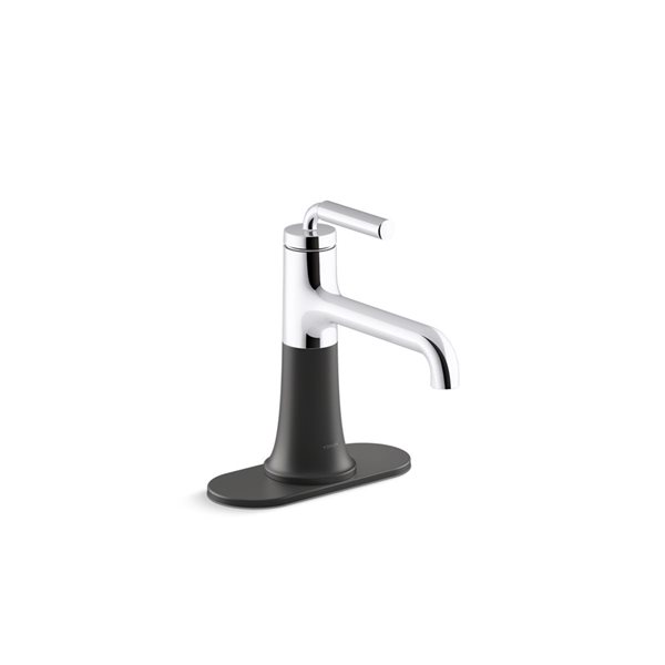 KOHLER Polished Chrome Matte Black Tone™ Single-Handle Bathroom Sink Faucet - Drain and Deck Plate Included