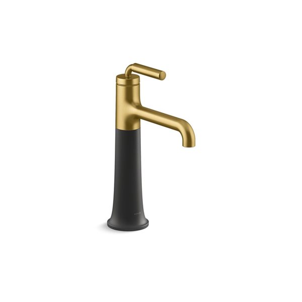 KOHLER Matte Black with Moderne Brass Tone™ Tall Single-Handle Bathroom Sink Faucet - Drain and Deck Plate Included