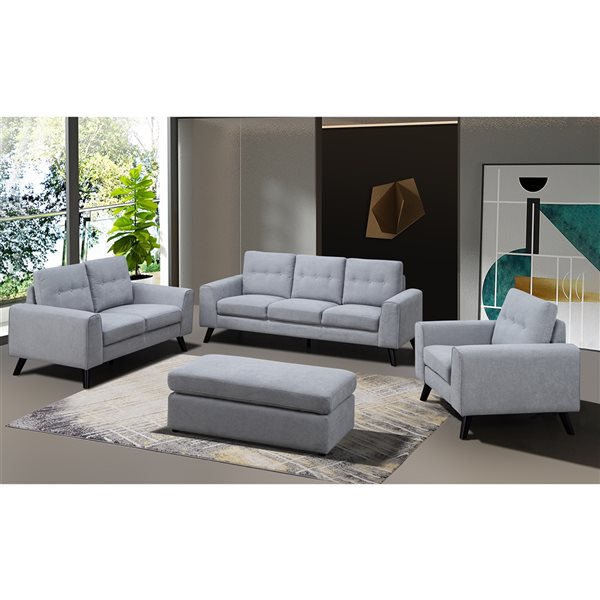 HomeTrend Evelyn Light Grey Chenille Rectangle Ottoman
