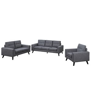 HomeTrend Evelyn Grey Chenille Living Room Set - 3-Piece