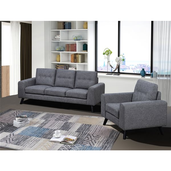 HomeTrend Evelyn Grey Chenille Living Room Set - 2-Piece