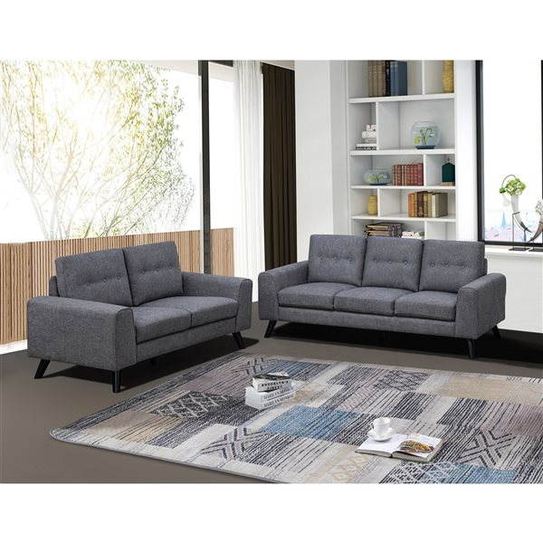 HomeTrend Evelyn Mid-Century Modern Grey Chenille Loveseat