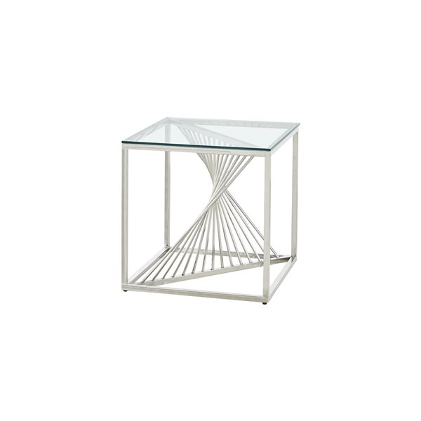 HomeTrend Prisma Metal Square End Table with Clear Glass Top