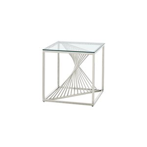 HomeTrend Prisma Metal Square End Table with Clear Glass Top