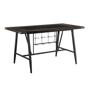 HomeTrend Appert Brown Wood and Black Glass Rectangular Fixed Counter (35-in to 36-in H) Table with Gunmetal Base and Wine Rack