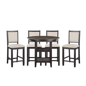 HomeTrend Asher Black and Brown Wood Counter Height Dining Room Set with Round Table - 5-Piece