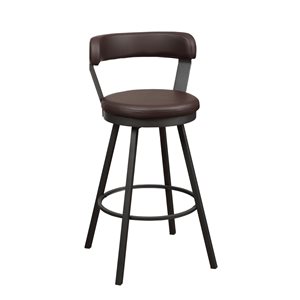 Ens. de tabourets de bar rembourrés en similicuir brun Appert par HomeTrend pivotants à hauteur de bar (27 po à 35 po), 2 pcs