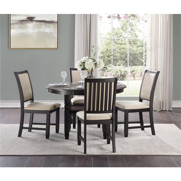 HomeTrend Asher Brown Wood Round Fixed Standard (30-in H) Table with Black Wood Base