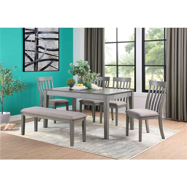 HomeTrend Armhurst Grey Wood Dining Room Set with Rectangular Table - 6-Piece