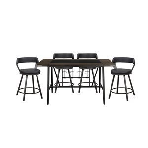 HomeTrend Appert Brown Wood and Dark Grey Metal Dining Room Set with Rectangular Table - 5-Piece