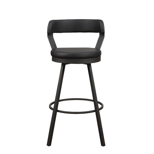 HomeTrend Appert Black Faux Leather Bar Height (27-in to 35-in) Upholstered  Swivel Bar Stools - 2-Pack 5566-29BK