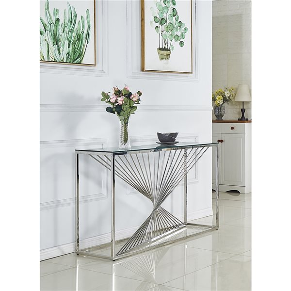 HomeTrend Prisma Metal Sofa Table with Clear Glass Top