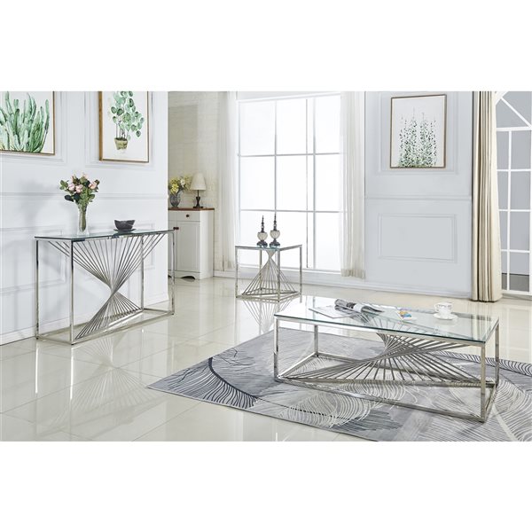 HomeTrend Prisma Metal Sofa Table with Clear Glass Top