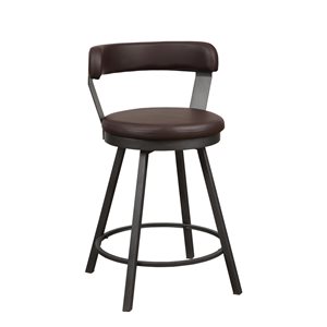HomeTrend Appert Brown Faux Leather Counter Height (22-in to 26-in) Upholstered Swivel Bar Stools - 2-Pack