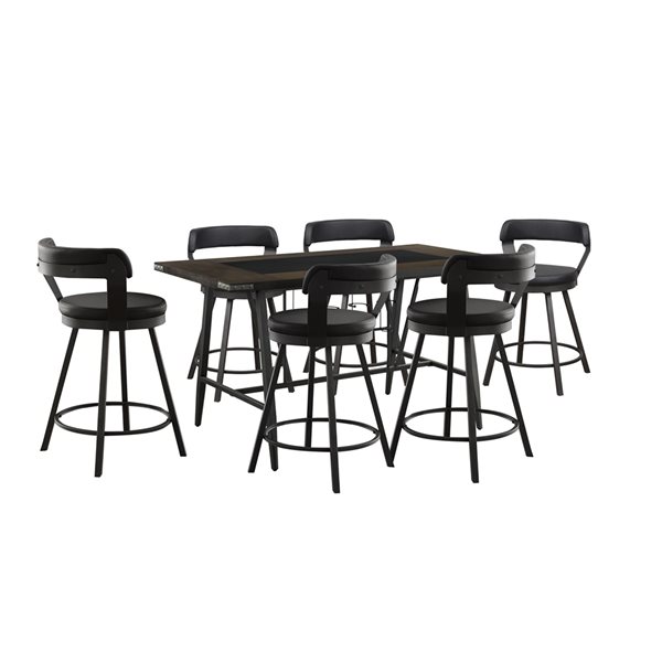 HomeTrend Appert Brown Wood and Dark Grey Metal Dining Room Set with Rectangular Table - 7-Piece