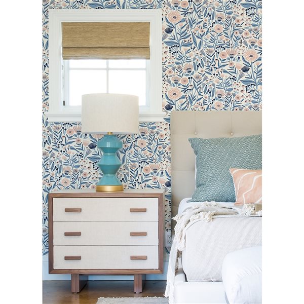 Leah Duncan x Nuwallpaper 30.75-sq. ft. Blue Marigold Forest Vinyl Floral Peel and Stick Wallpaper