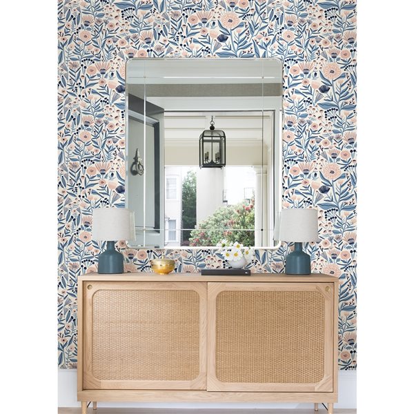 Leah Duncan x Nuwallpaper 30.75-sq. ft. Blue Marigold Forest Vinyl Floral Peel and Stick Wallpaper