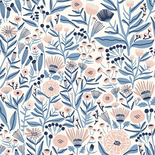 Leah Duncan x Nuwallpaper 30.75-sq. ft. Blue Marigold Forest Vinyl Floral Peel and Stick Wallpaper