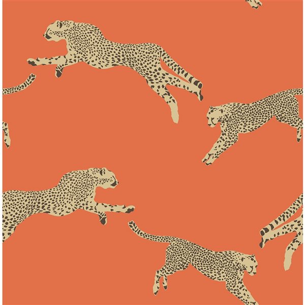 Scalamandre 30.75-sq. ft. Orange Clementine Leaping Cheetah Vinyl Peel and Stick Wallpaper