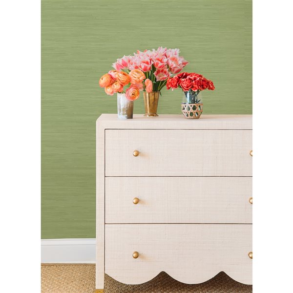 Society Social x Nuwallpaper 30.75-sq. ft. Citrus Green Vinyl Textured Grass Cloth Peel and Stick Wallpaper