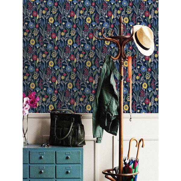 Nuwallpaper 30.75-sq. ft. Navy Blue Jane Vinyl Floral Peel and Stick Wallpaper