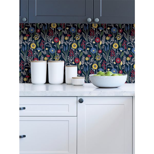 Nuwallpaper 30.75-sq. ft. Navy Blue Jane Vinyl Floral Peel and Stick Wallpaper