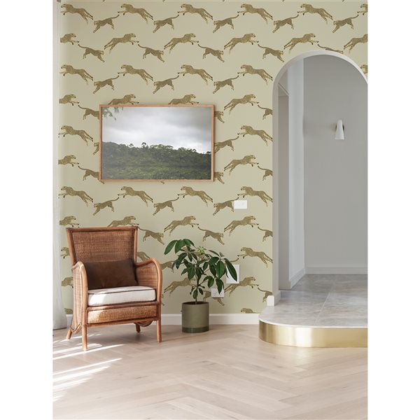 Scalamandre 30.75-sq. ft. Beige Dune Leaping Cheetah Vinyl Peel and Stick Wallpaper