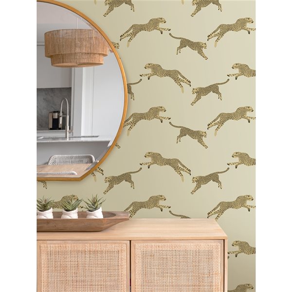 Scalamandre 30.75-sq. ft. Beige Dune Leaping Cheetah Vinyl Peel and Stick Wallpaper