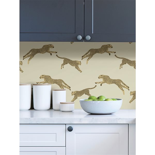 Scalamandre 30.75-sq. ft. Beige Dune Leaping Cheetah Vinyl Peel and Stick Wallpaper