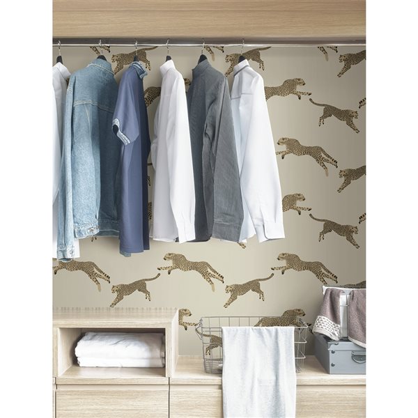 Scalamandre 30.75-sq. ft. Beige Dune Leaping Cheetah Vinyl Peel and Stick Wallpaper