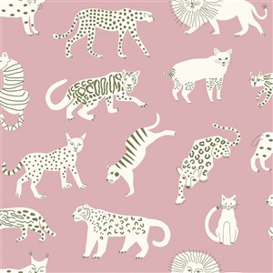 Leah Duncan x Nuwallpaper 30.75-sq. ft. Pink Kitty Kitty Vinyl Peel and Stick Wallpaper