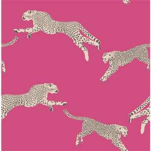 Scalamandre 30.75-sq. ft. Pink Bubblegum Leaping Cheetah Vinyl Peel and Stick Wallpaper