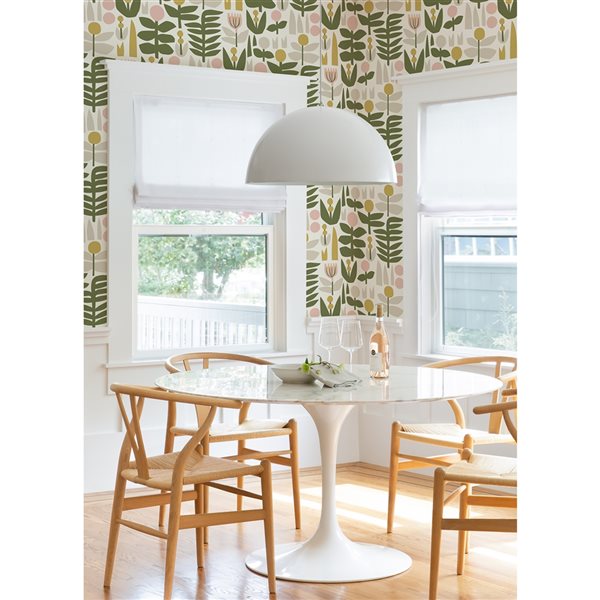 Leah Duncan x Nuwallpaper 30.75-sq. ft. Yellow a Bit of Folk Vinyl Floral Peel and Stick Wallpaper